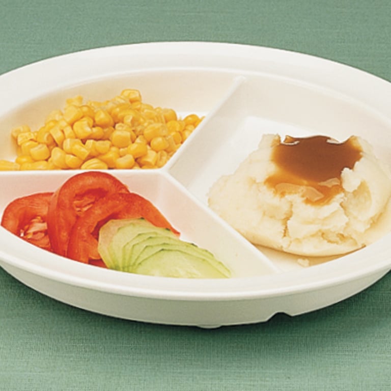 Divided Scoop Dish with Lid :: covered partitioned plate with high sides